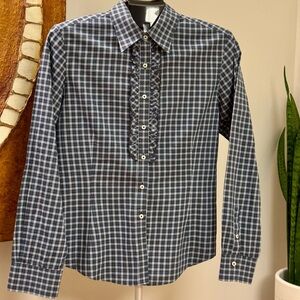 Brooks Brothers Cotton Plaid Ruffled Shirt